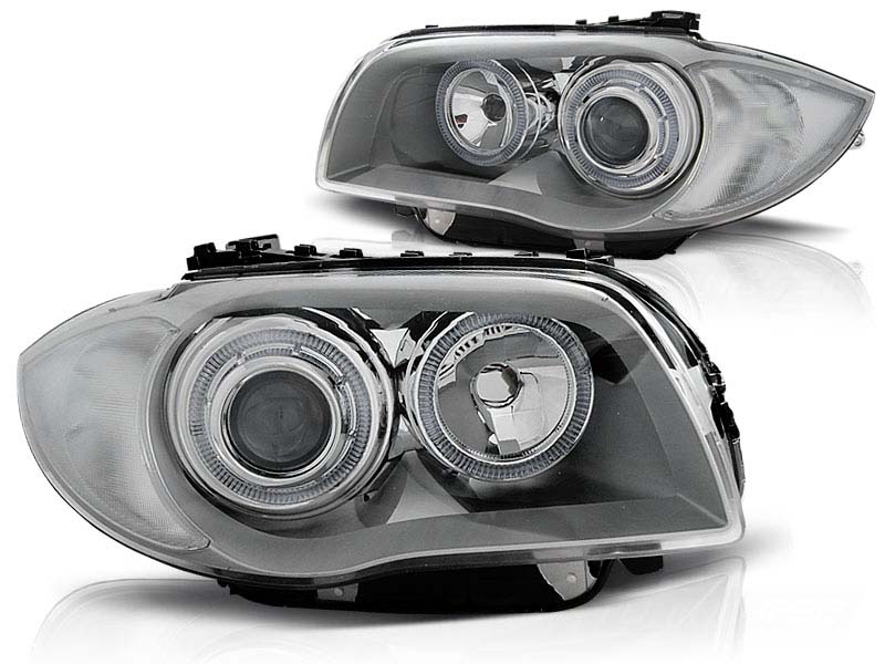 Комплет тунинг фарови со LED ангелски очи за BMW 1 E81 2004-2011/ E82 2007-2011/ E87 2004-2011/ E88 2007-2013 , лев и десен