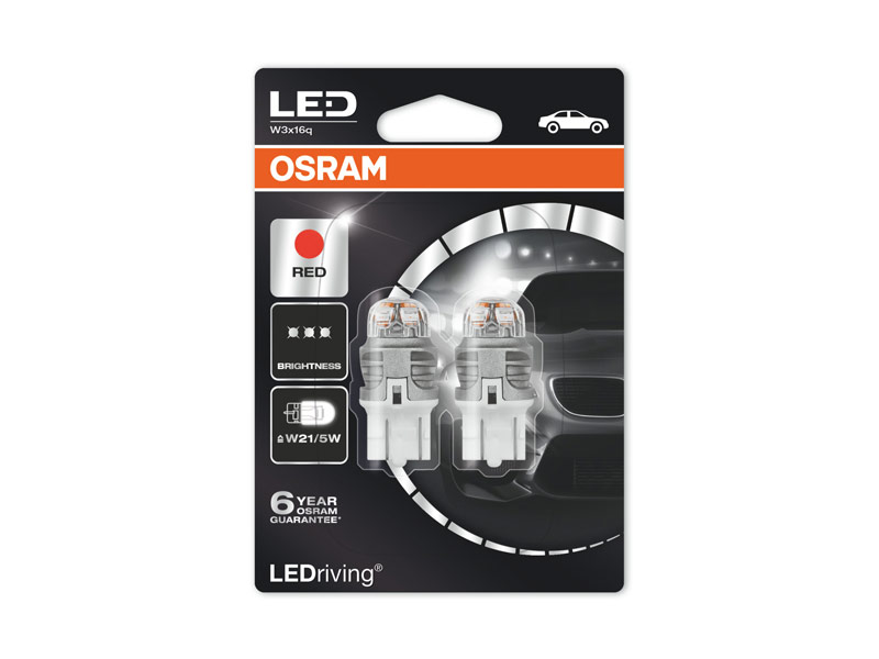 Комплет 2 бр. LED ламби Osram тип W21/5W црвени, 12V, 1.5W, W3x16q