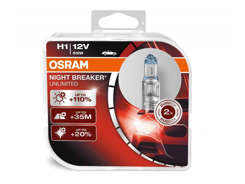 Комплет 2 бр. халогенски сијалици Osram H1 Night Breaker Unlimited 12V, 55W, P14.5s