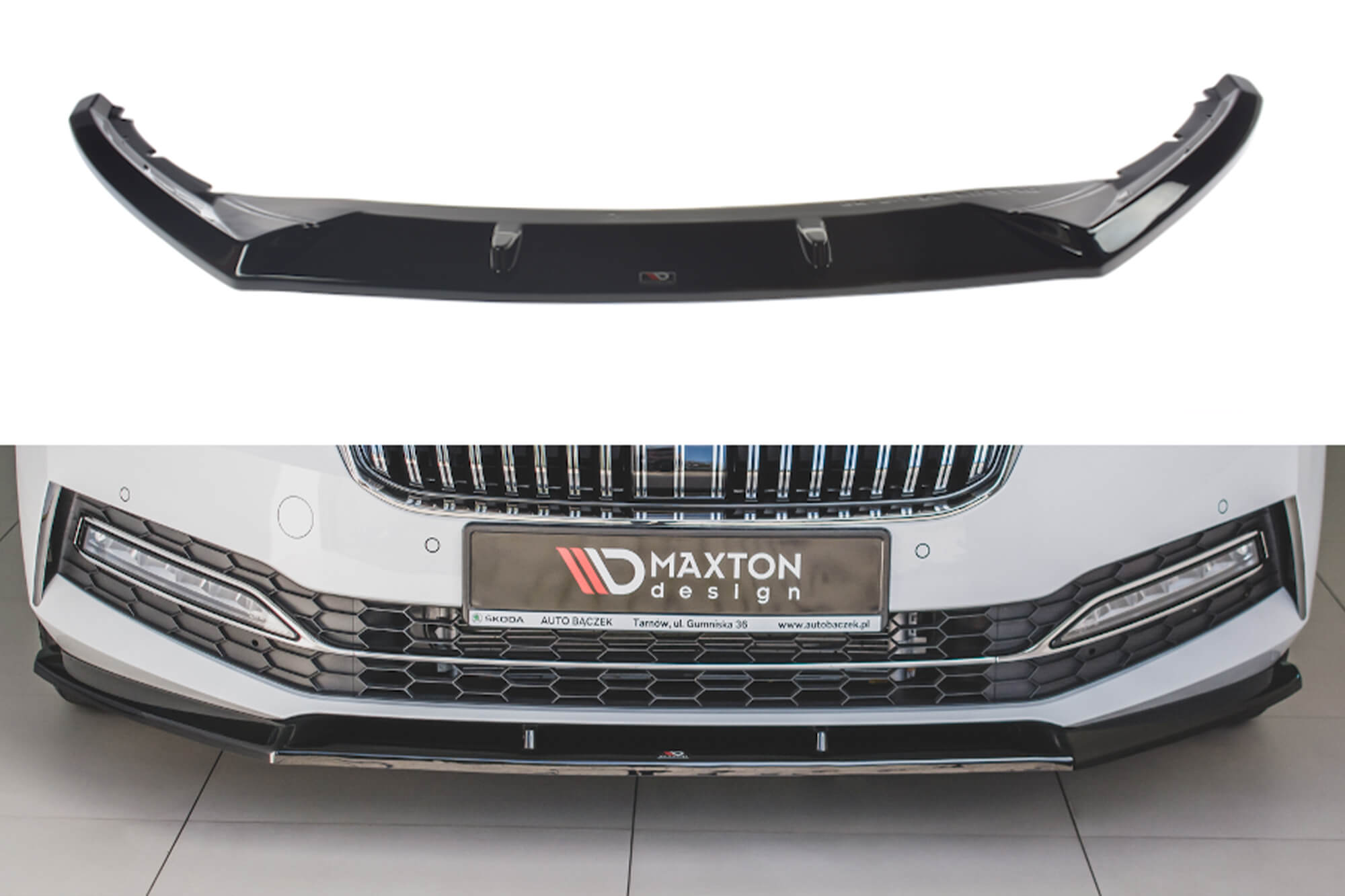 Спојлер  Maxton Design верзија 2 за преден  браник на Skoda Superb по 2019 година, црн мат