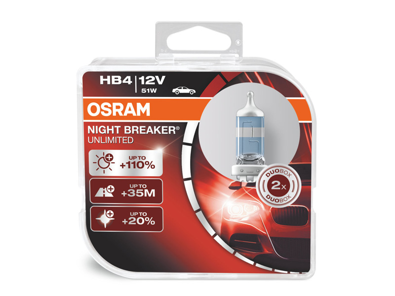 Комплет 2 бр. халогенски сијалици Osram HB4 Night Breaker Unlimited 12V, 51W, P22d