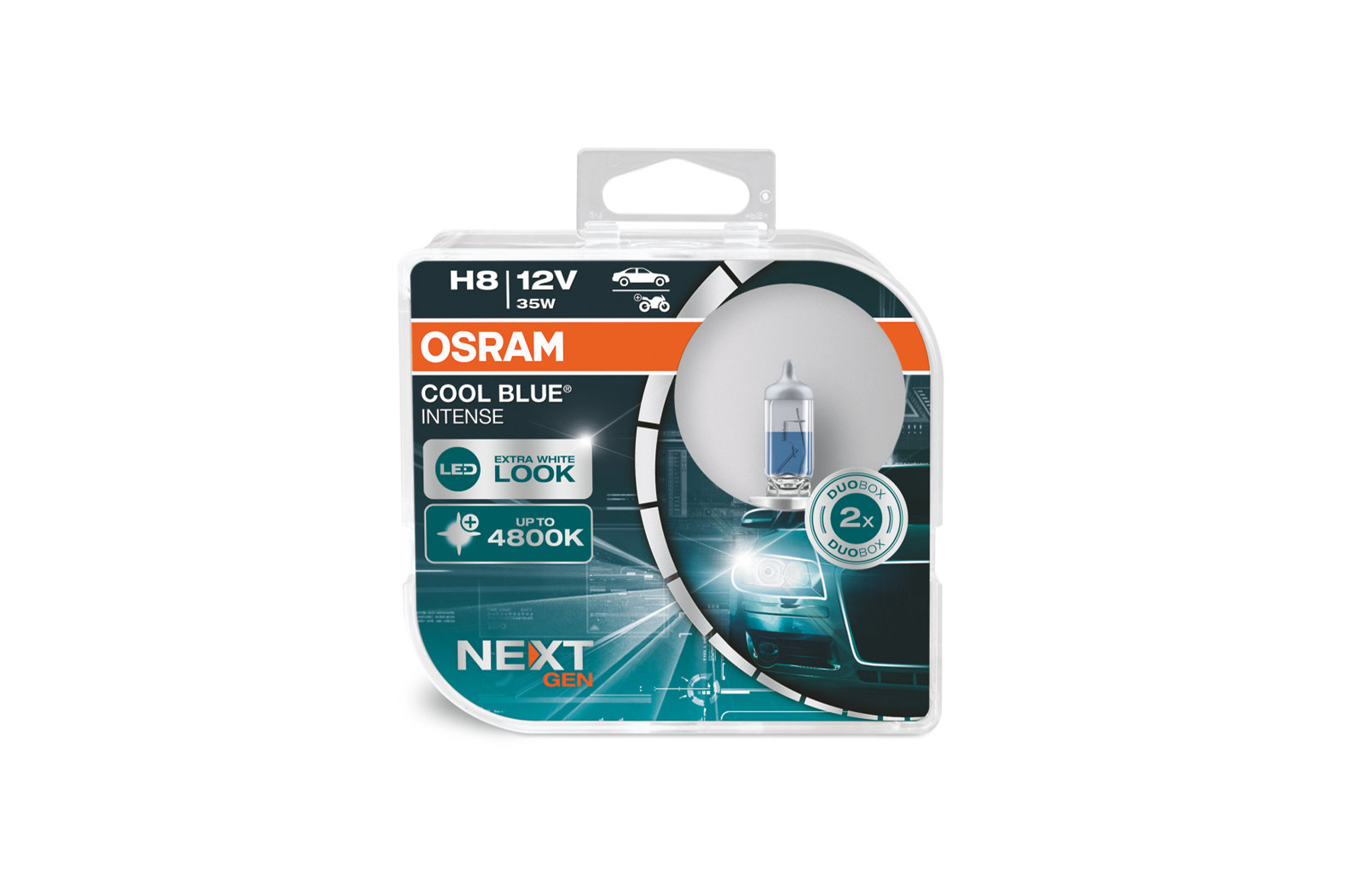 Комплет 2 бројки Халогенски сијалици H8 Osram Cool Blue Intense Next Gen 12V, 35W, PGJ19-1, 4800K, 800lm