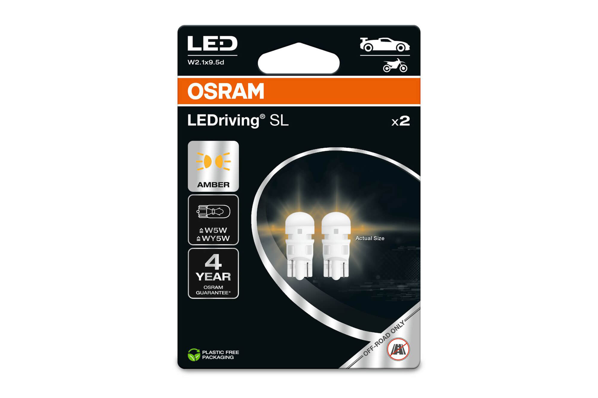 Комплет 2 бројки LED сијалици Osram тип W5W кехлибар, 7LM, 12V, 0.5W, W2.1x9.5d