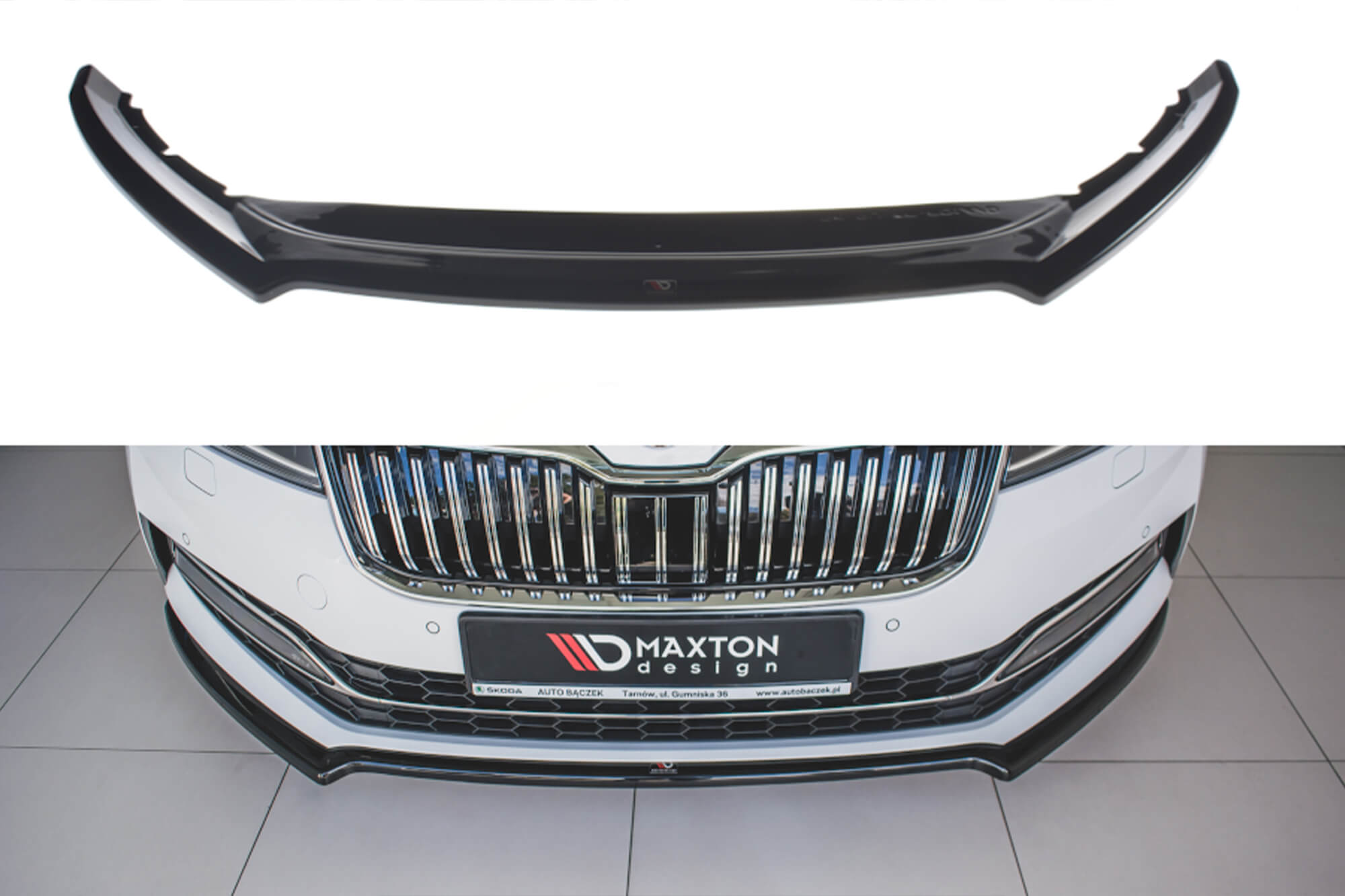 Спојлер  Maxton Design верзија 1 за преден  браник на Skoda Superb по 2019 година, црн лак