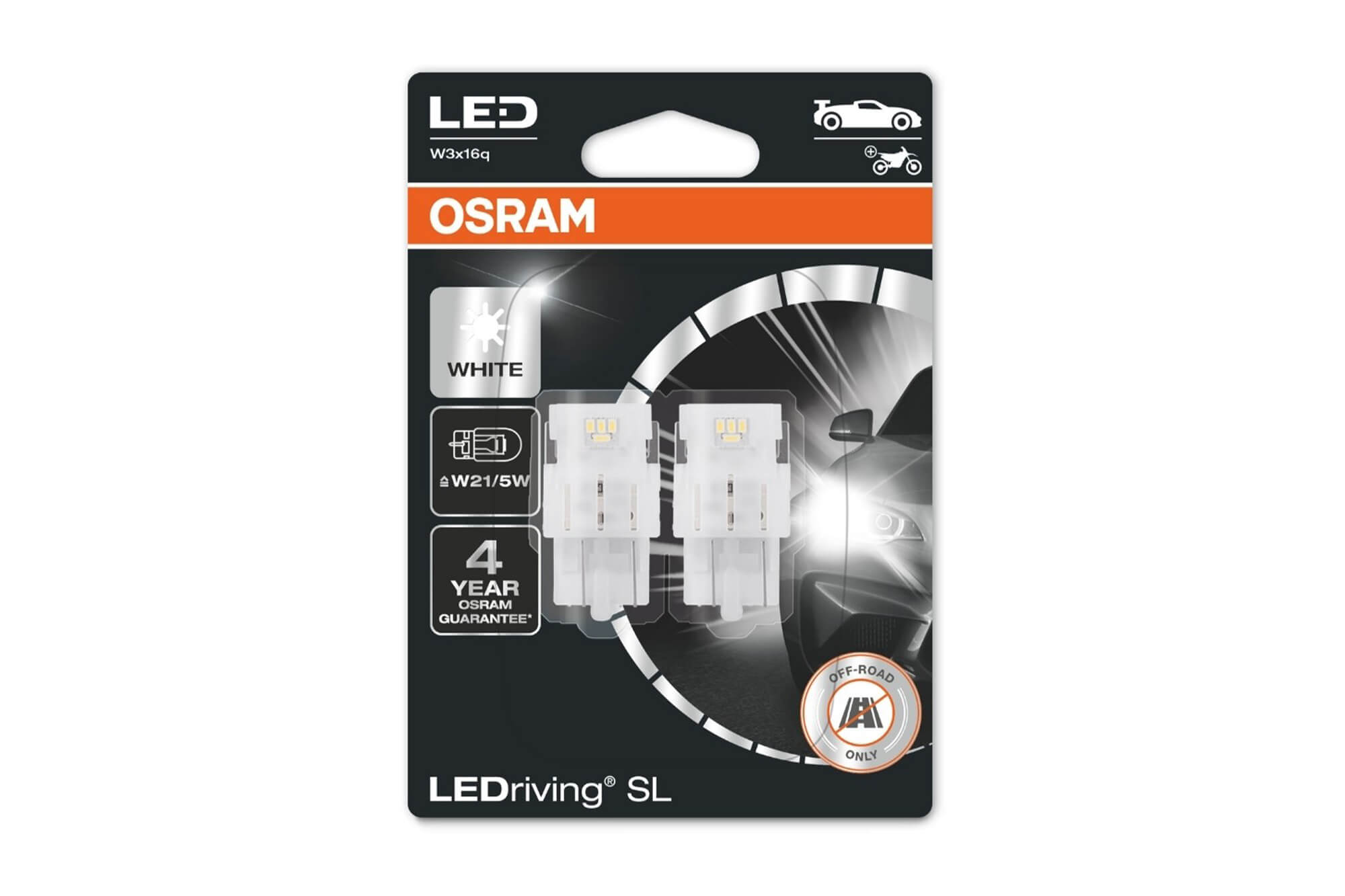 Комплет 2 бројки LED сијалици Osram тип W21/5W бели 6000K, 155LM, 12V, 1.90W, W3x16q