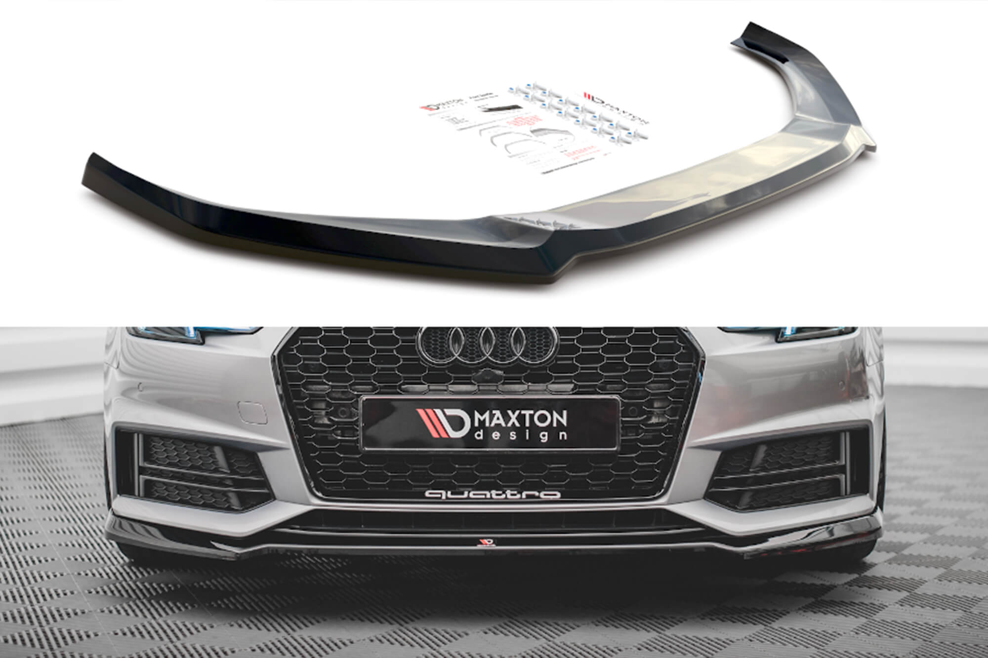 Спојлер  Maxton Design верзија 4 за преден  S4, S-Line браник на Audi A4 B9 2015-2019, црн лак