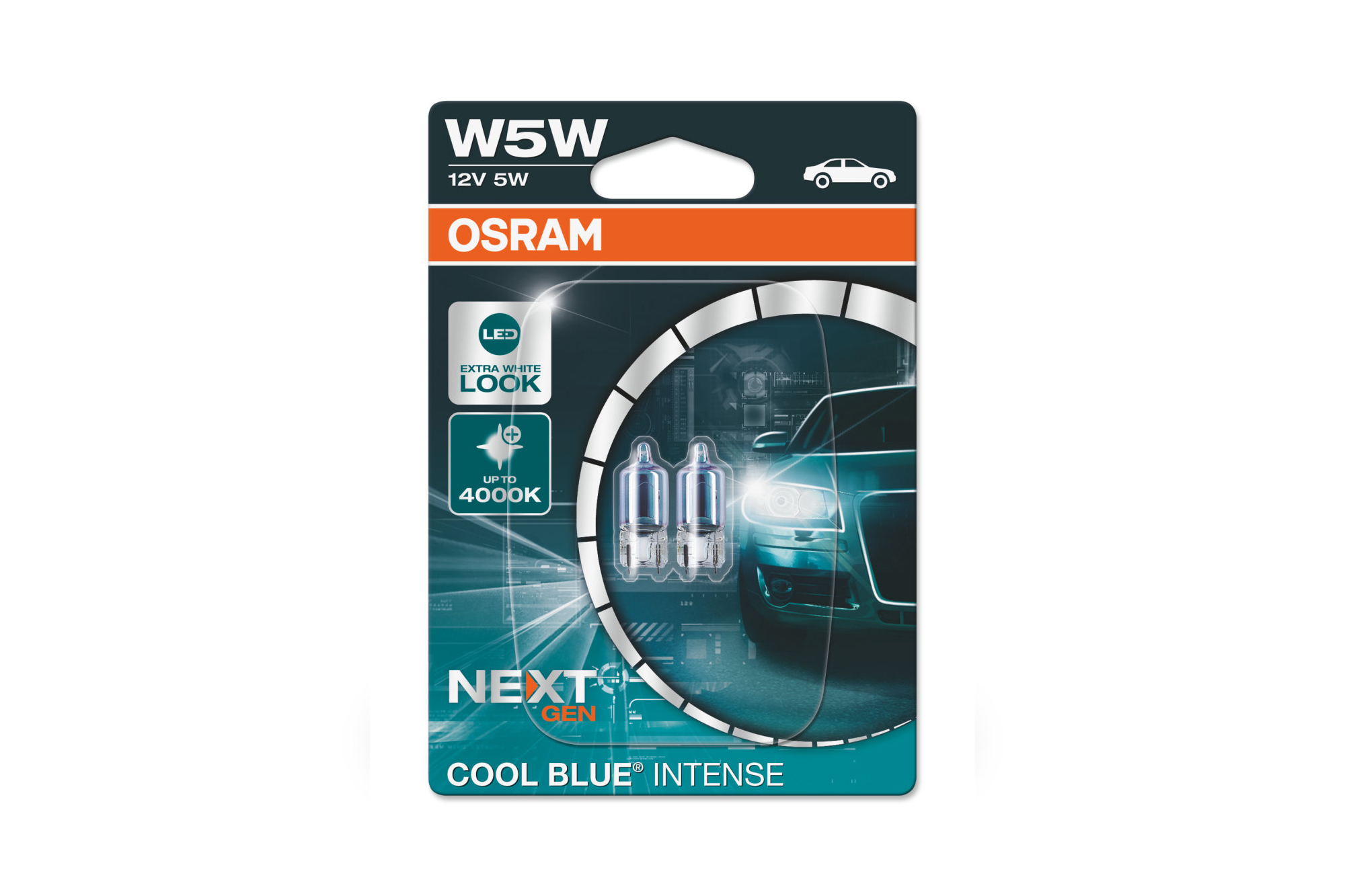 Комплет 2 бројки Халогенски сијалици W5W Osram Cool Blue Intense Next Gen 12V, 5W, W2.1x9.5d, 3700K, 50lm