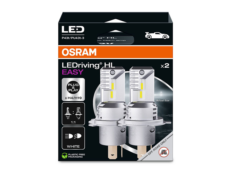 Комплет 2 бројки LED сијалици Osram Easy H4/H19 12V, 16.5/16.5W, 6500K, 1400/1100lm