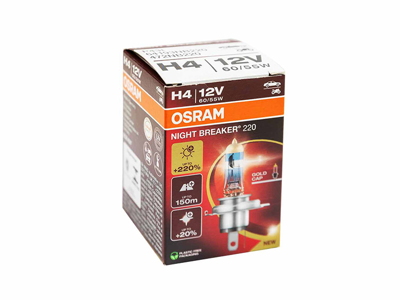 Халогенска сијалица Osram H4 Night Breaker 220 12V, 60/55W, P43t, 1650/1000lm