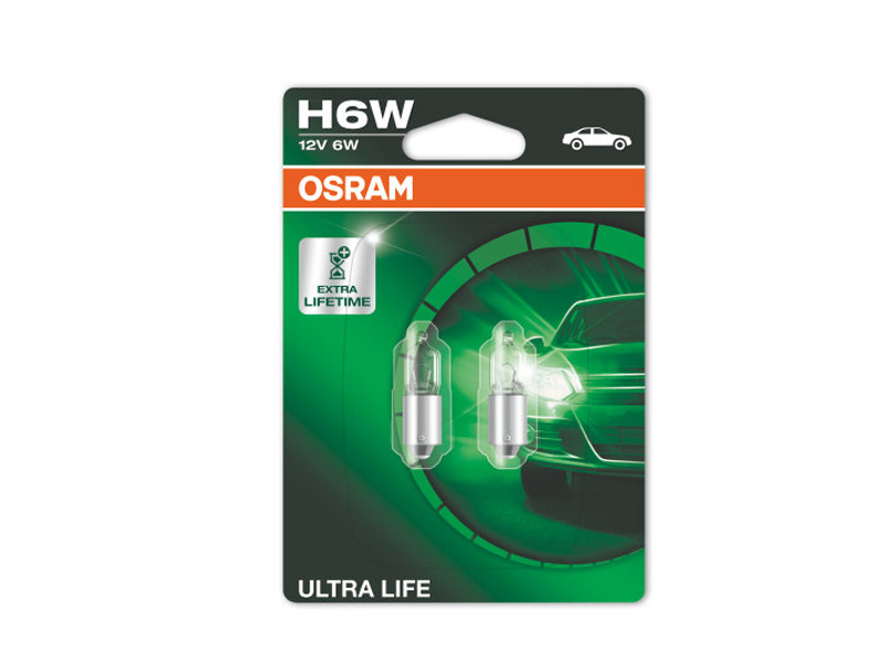 Комплет 2 бр. халогенски сијалици Osram H6W Ultra Life 12V, 6W, BAX9s