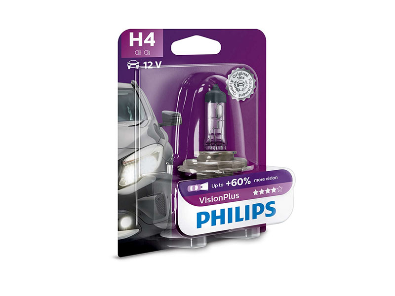 Халогенска сијалица Philips H4 Vision Plus12V, 60/55W, P43T-38, 1 бр.