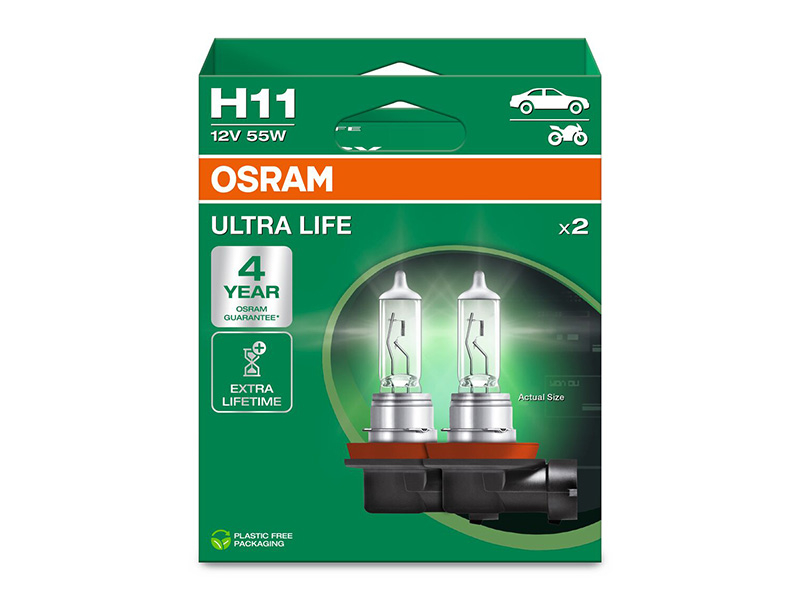 Комплет 2 бр. халогенски сијалици Osram H11 UltraLife 12V, 55W, PGJ19-2