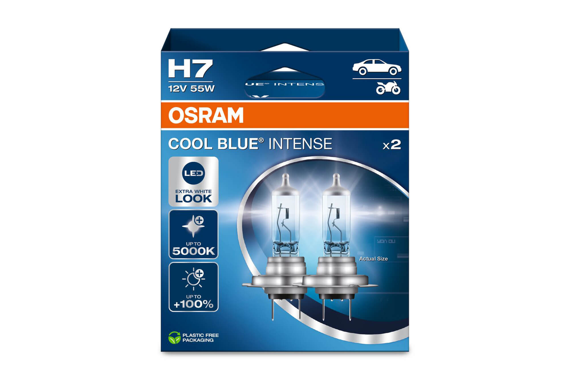 Комплет 2 бројки Халогенски сијалици H7 Osram Cool Blue Intense Next Gen 12V, 55W, PX26d, 5000K, 1500lm