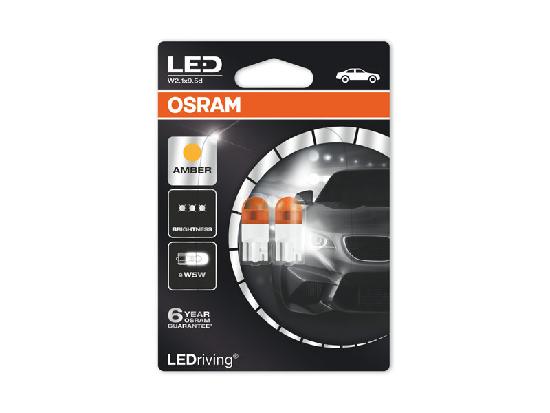 Комплет 2 бр. LED ламби Osram тип W5W жолти, 12V, 1W, W2.1x9.5d