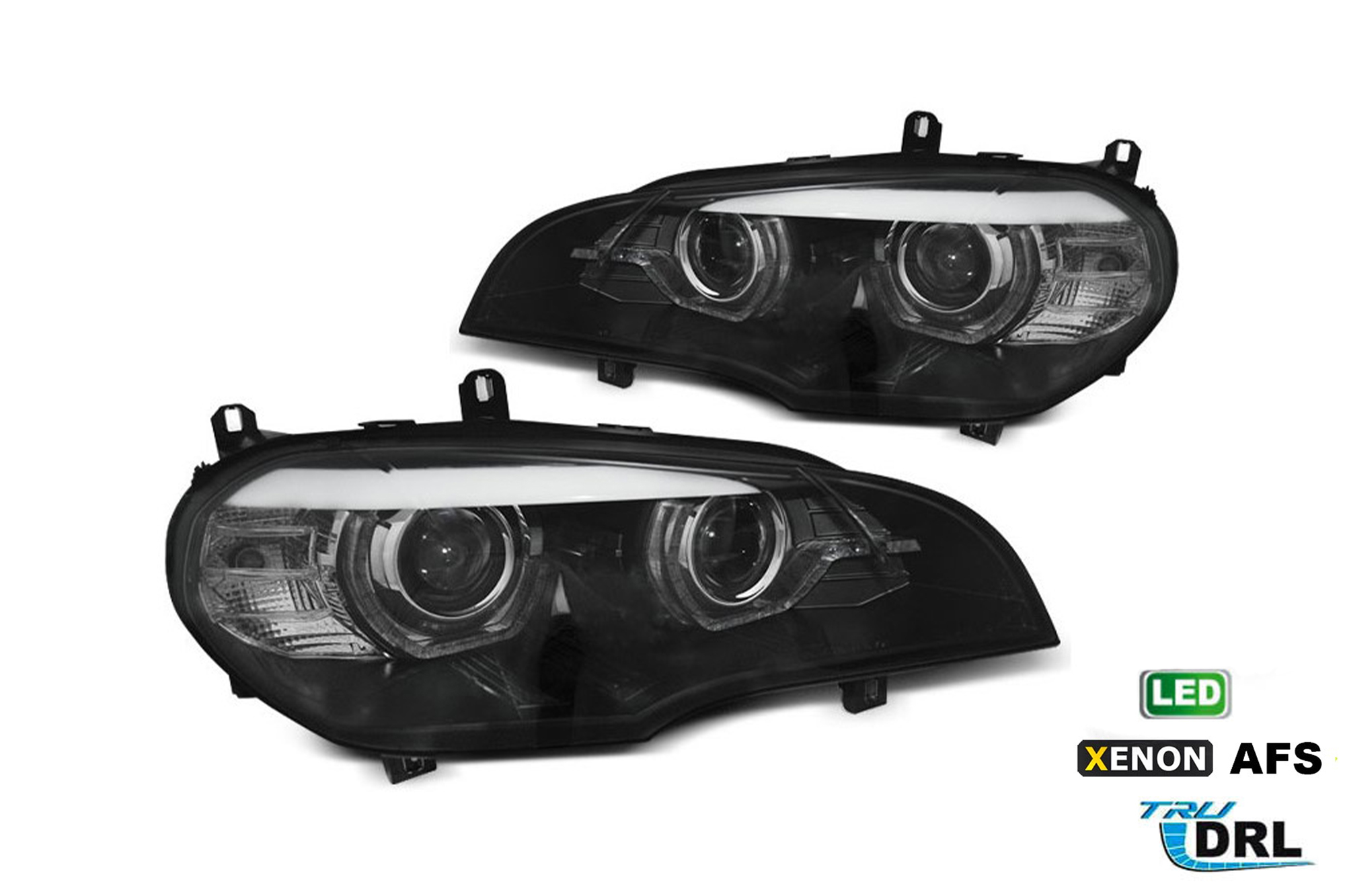 Комплет LED фарови за BMW X5 E70 2007-2013 со фабричен ксенон, со AFS, црна  основа, лев и десен