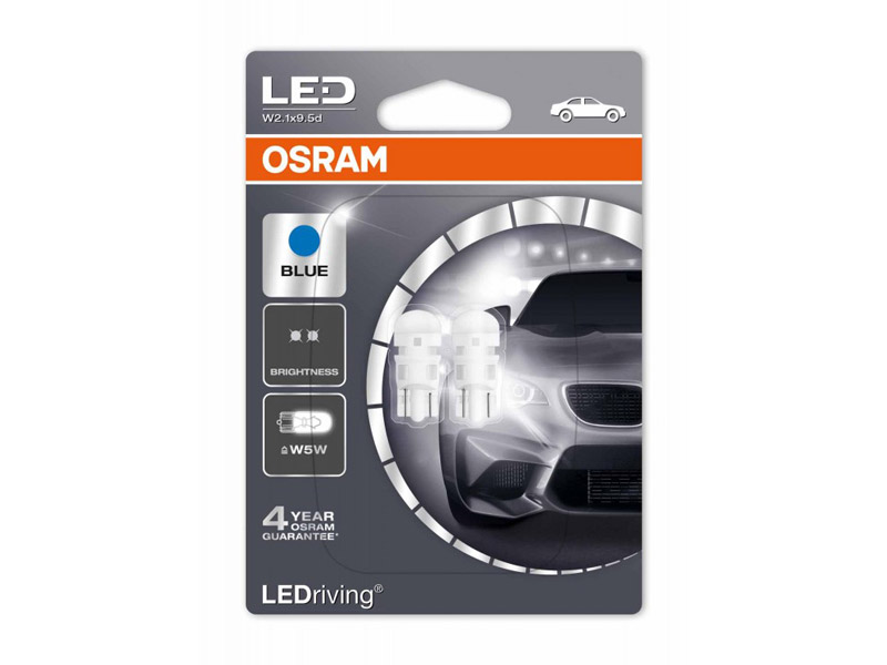 Комплет 2 бр. LED ламби Osram тип W5W сини, 12V, 0.5W, W2.1x9.5d