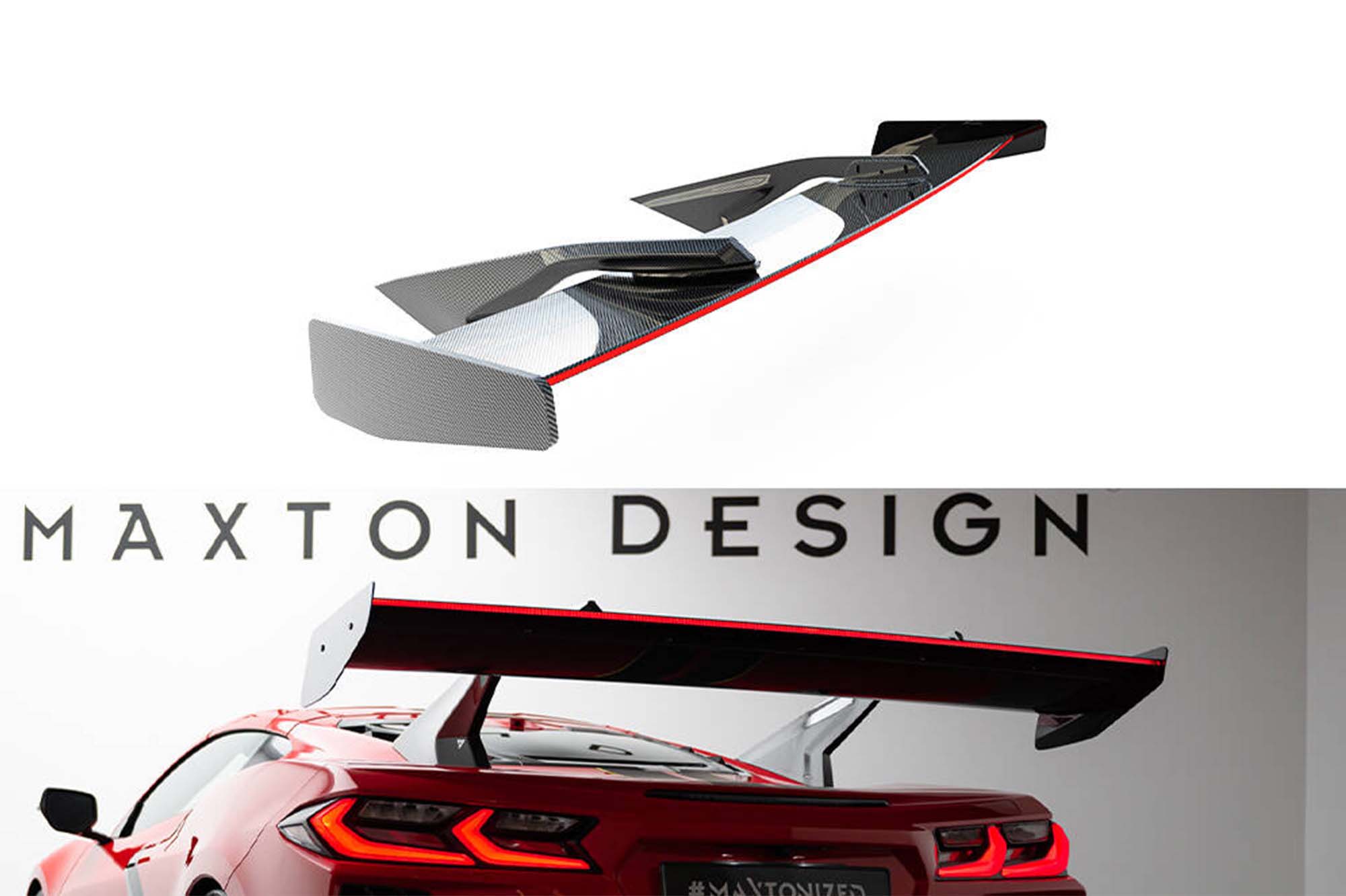 Карбонски Спојлер  Maxton Design за багажник тип крило со LED стоп лента на Chevrolet Corvette C8 по 2020 година