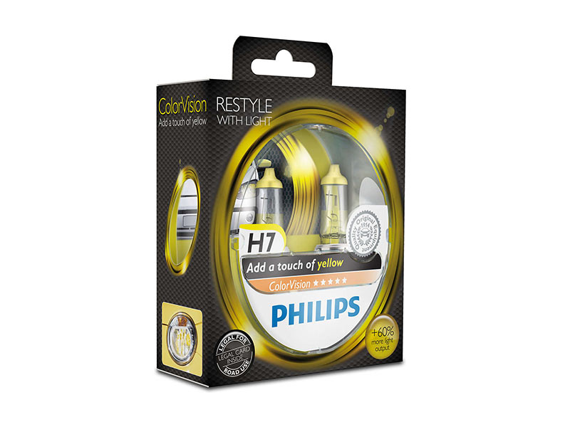 Комплет 2 бр. халогенски сијалици Philips H7 Color Vision12V, 55W, PX26D, жолти