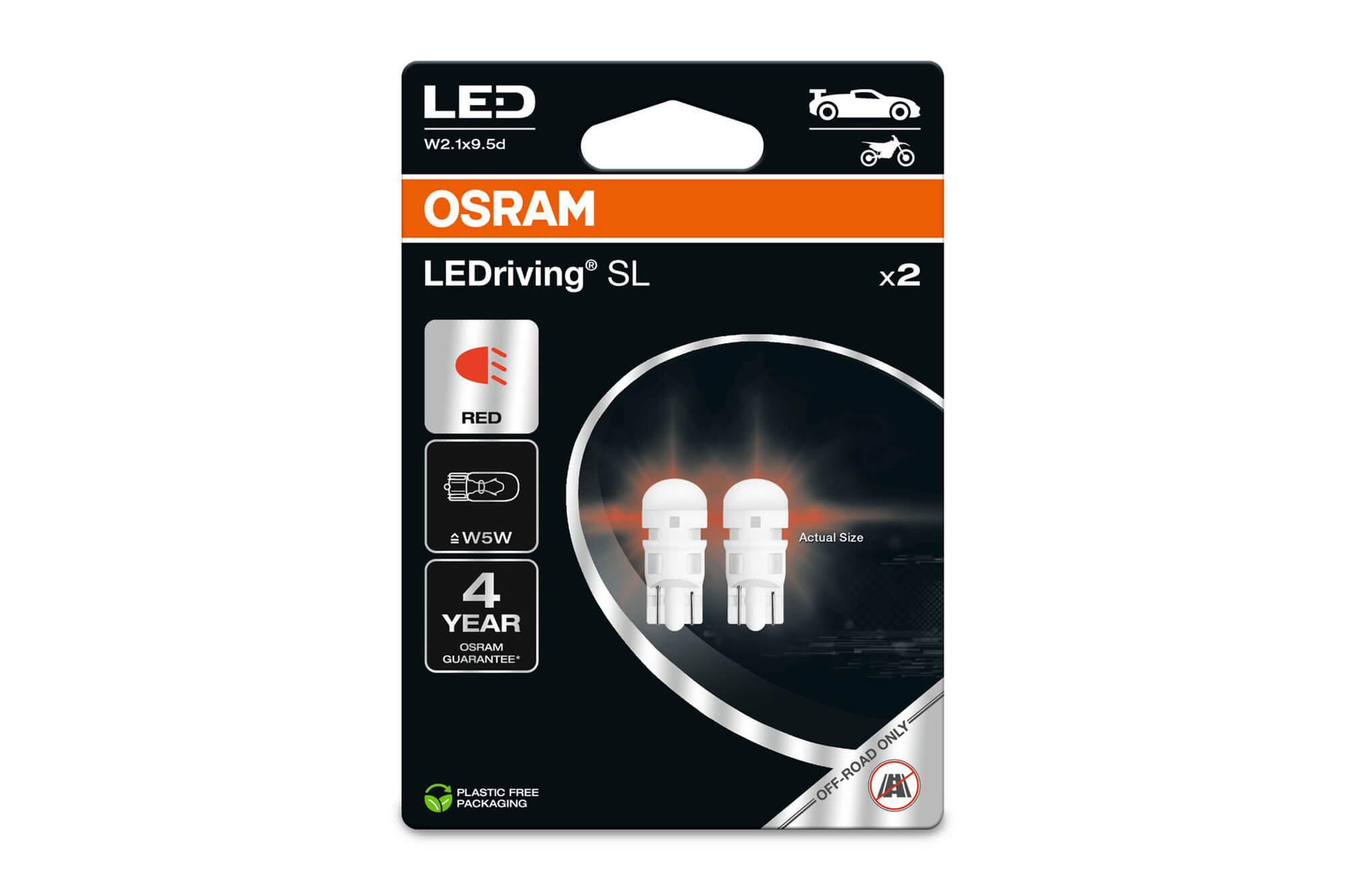 Комплет 2 бројки LED сијалици Osram тип W5Wцрвени, 15LM, 12V, 0.6W, W2.1x9.5d