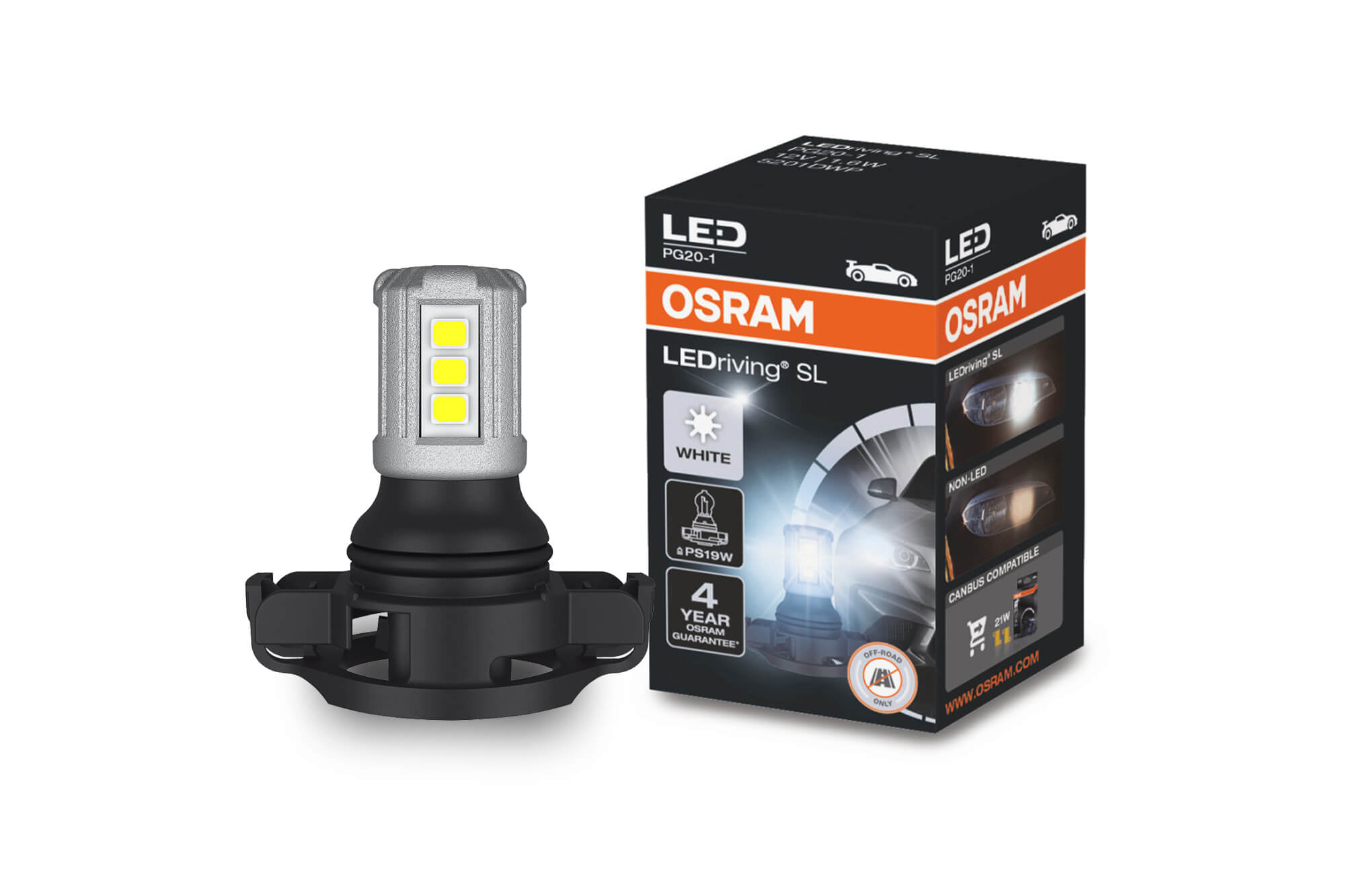 LED ламба  OSRAM тип PS19W бела 6000K, 140LM, 12V, 1.6W, PG20-1