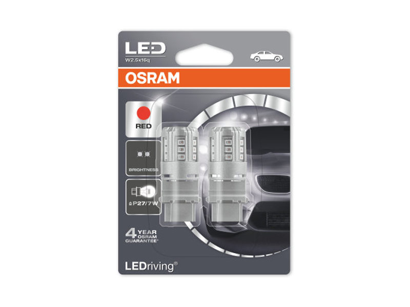 Комплет 2 бр. LED ламби Osram тип P27/7W црвени, 12V, 3W, W2.5x16q