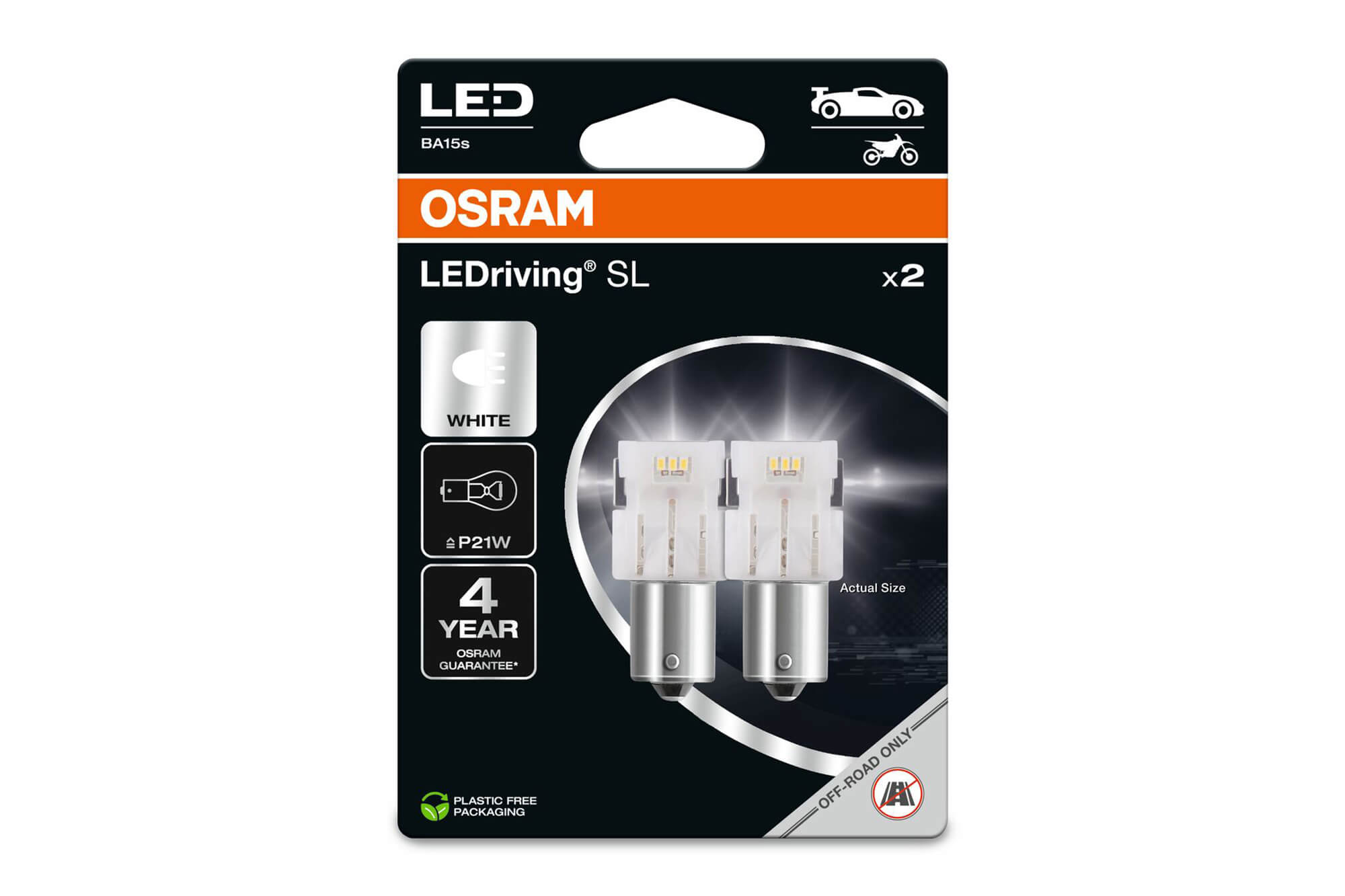 Комплет 2 бројки LED сијалици Osram тип P21W бели 6000K, 160LM, 12V, 1.40W, BA15s