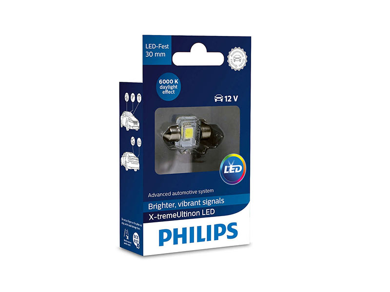 LED ламба Philips тип C5W X-treme Vision 30mm, ладно бела , 6000K, 12V, 1W, SV8.5, 1 бр.