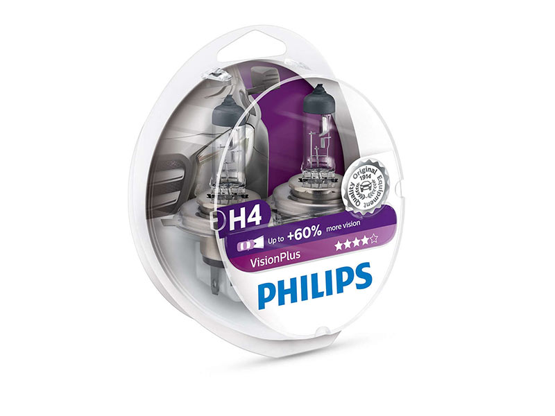 Комплет 2 бр. халогенски сијалици Philips H4 Vision Plus12V, 60/55W, P43T-38