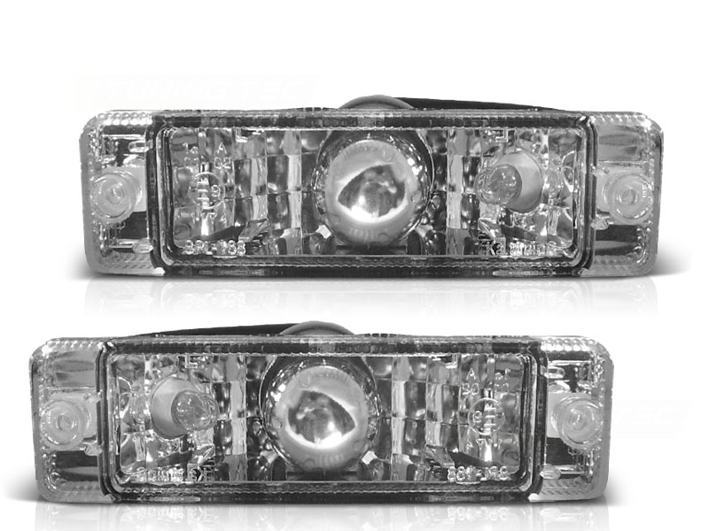 Комплет тунинг LED жмигавци во браникот за VW Golf I 1974-1983/Golf II 1983-1991/Jetta 1984-1991 со хром основа лев + десен