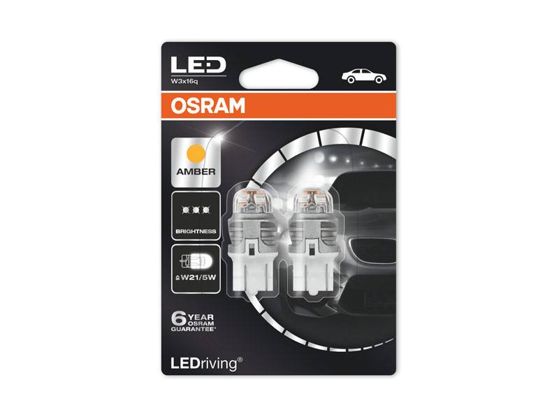 Комплет 2 бр. LED ламби Osram тип W21/5W жолти, 12V, 1.5W, W3x16q