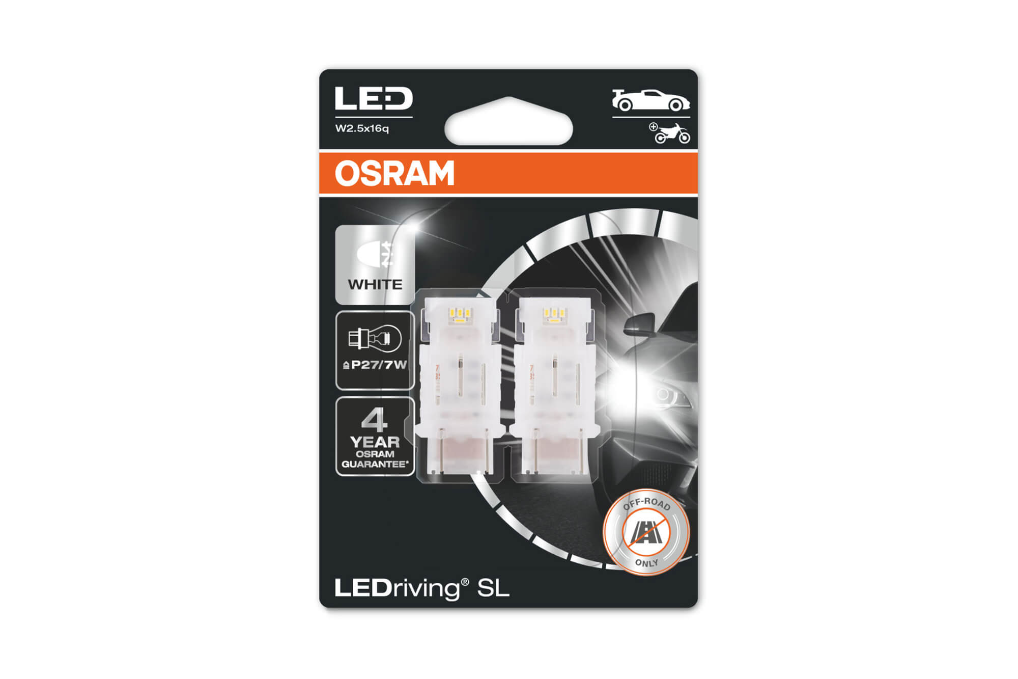 Комплет 2 бројки LED сијалици Osram тип P27/7W бели 6000K, 145LM, 12V, 1.70W, W2.5x16q