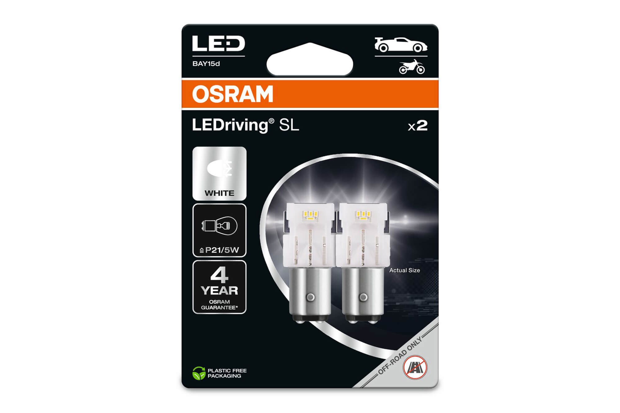 Комплет 2 бројки LED сијалици Osram тип P21/5W бели 6000K, 145LM, 2W, BAY15d