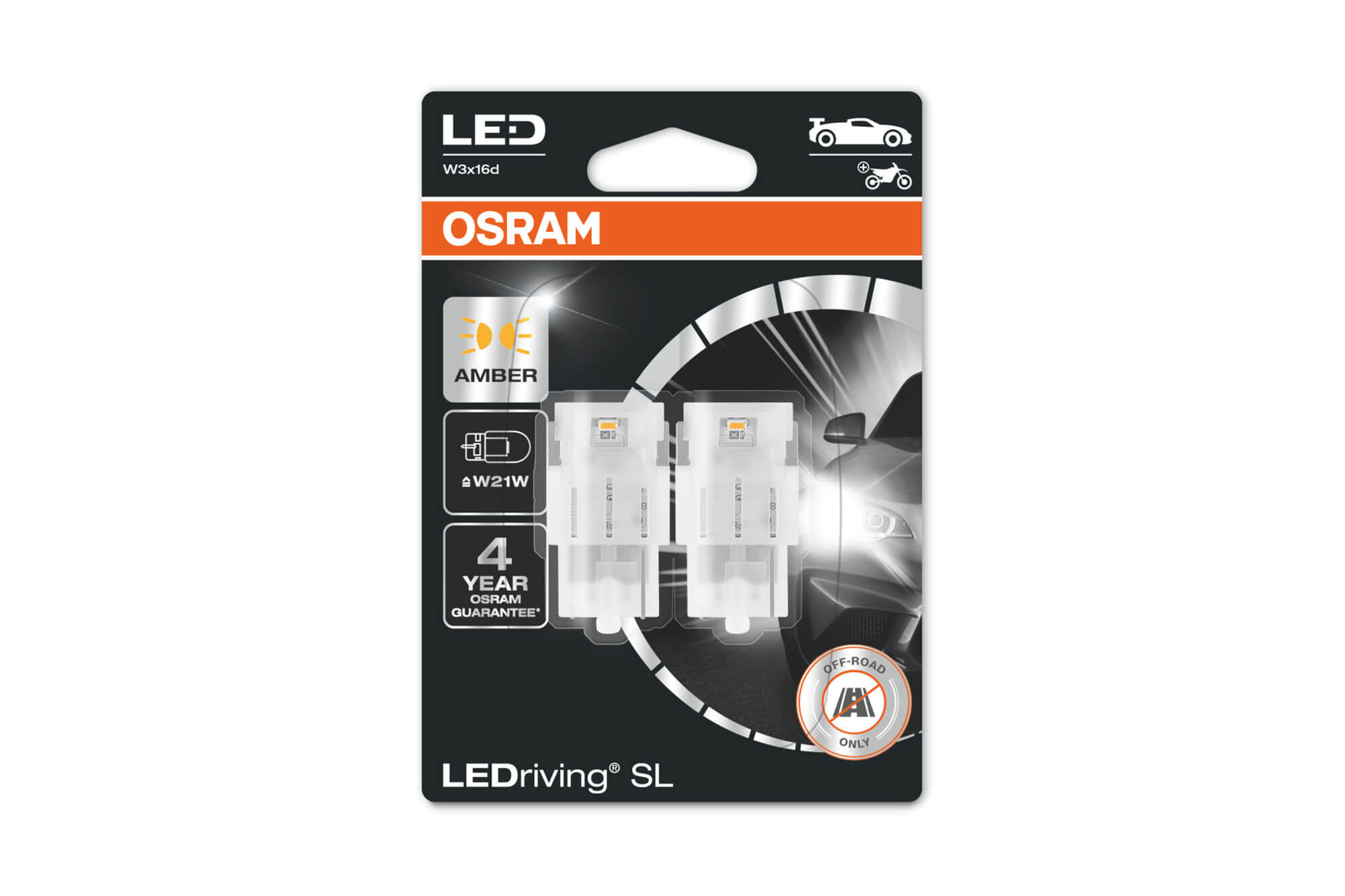 Комплет 2 бројки LED сијалици Osram тип W21W кехлибар, 12V, 55LM, 1.40W, W3x16d