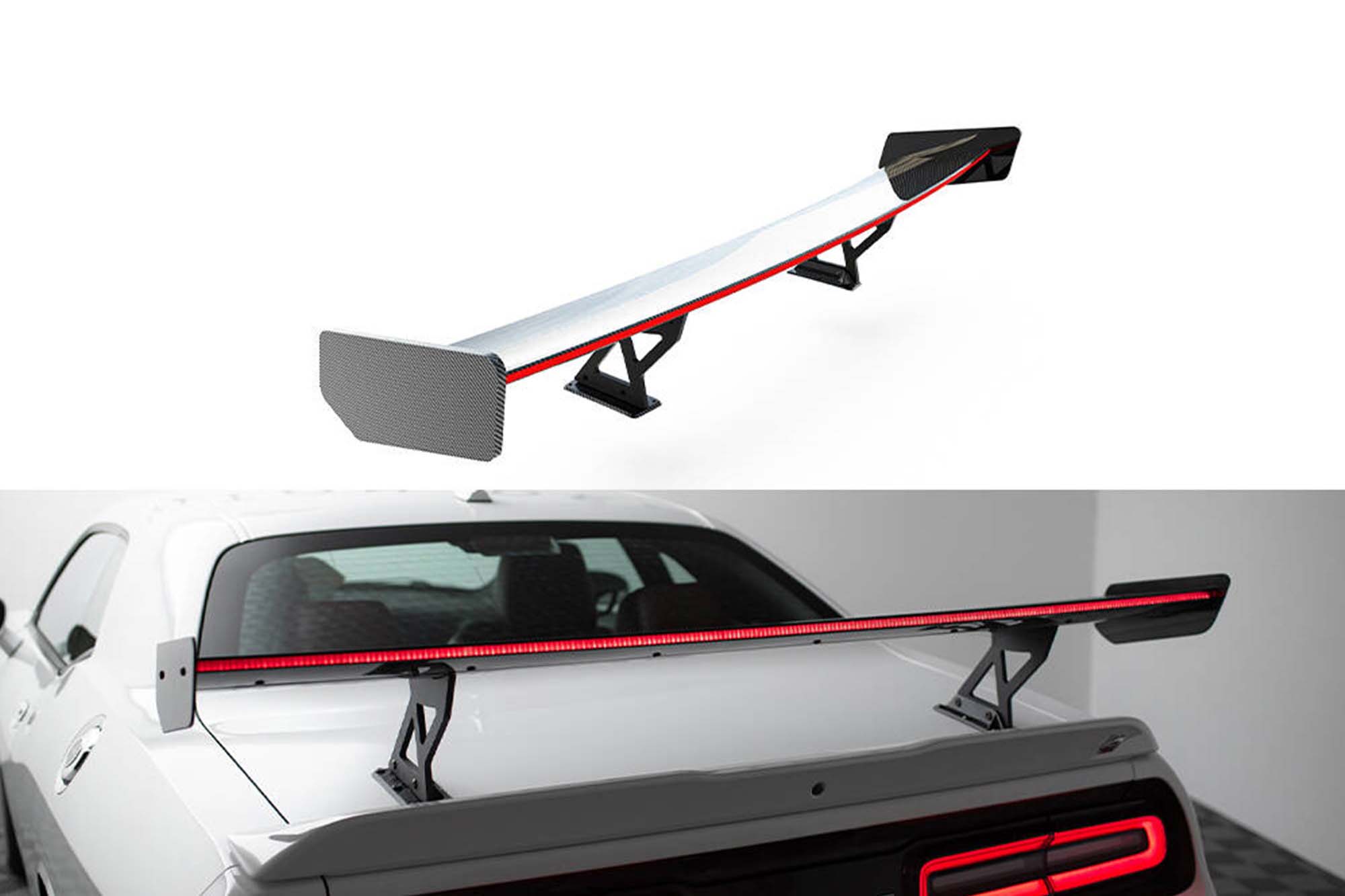 Карбонски Спојлер  Maxton Design за багажник тип крило со LED стоп лента на Dodge Challenger 2008-2023