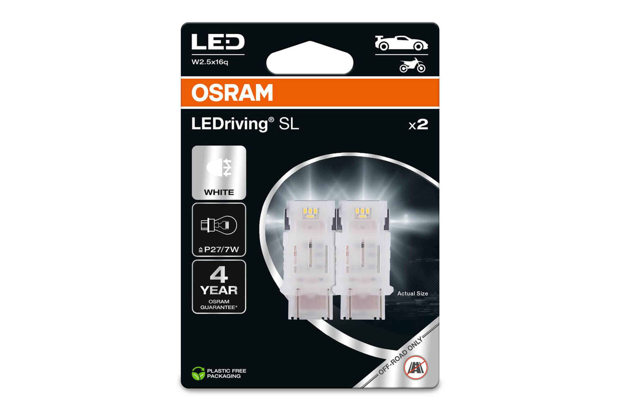 Комплет 2 бројки LED сијалици Osram тип P27/7W бели 6000K, 145LM, 12V, 1.70W, W2.5x16q