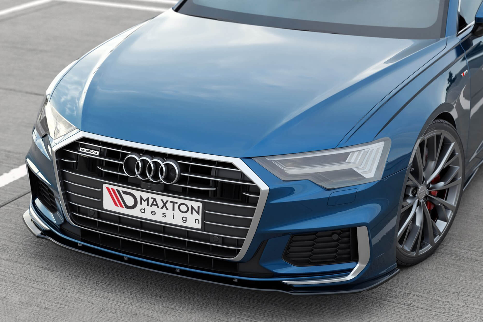 Спојлер  Maxton Design верзија 2 за преден  S6, S-Line браник на Audi A6 C8 седан, Avant по 2019 година, црн мат