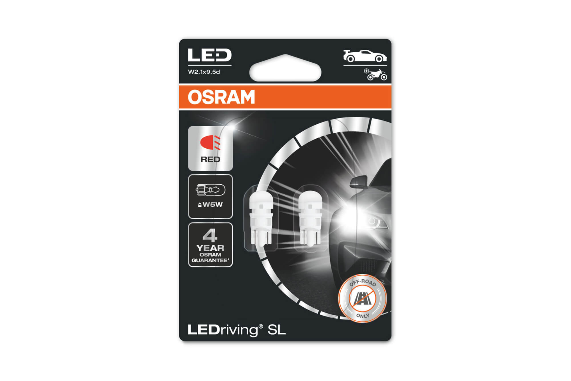 Комплет 2 бројки LED сијалици Osram тип W5Wцрвени, 15LM, 12V, 0.6W, W2.1x9.5d