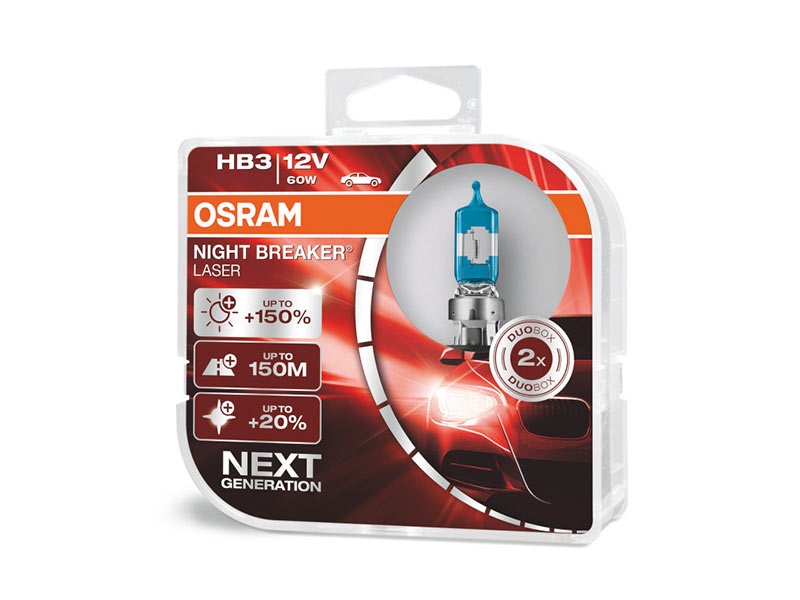 Комплет 2 бр. халогенски сијалици Osram HB3/9005 Night Breaker Laser +150% 12V, 60W, P20d, 1700lm