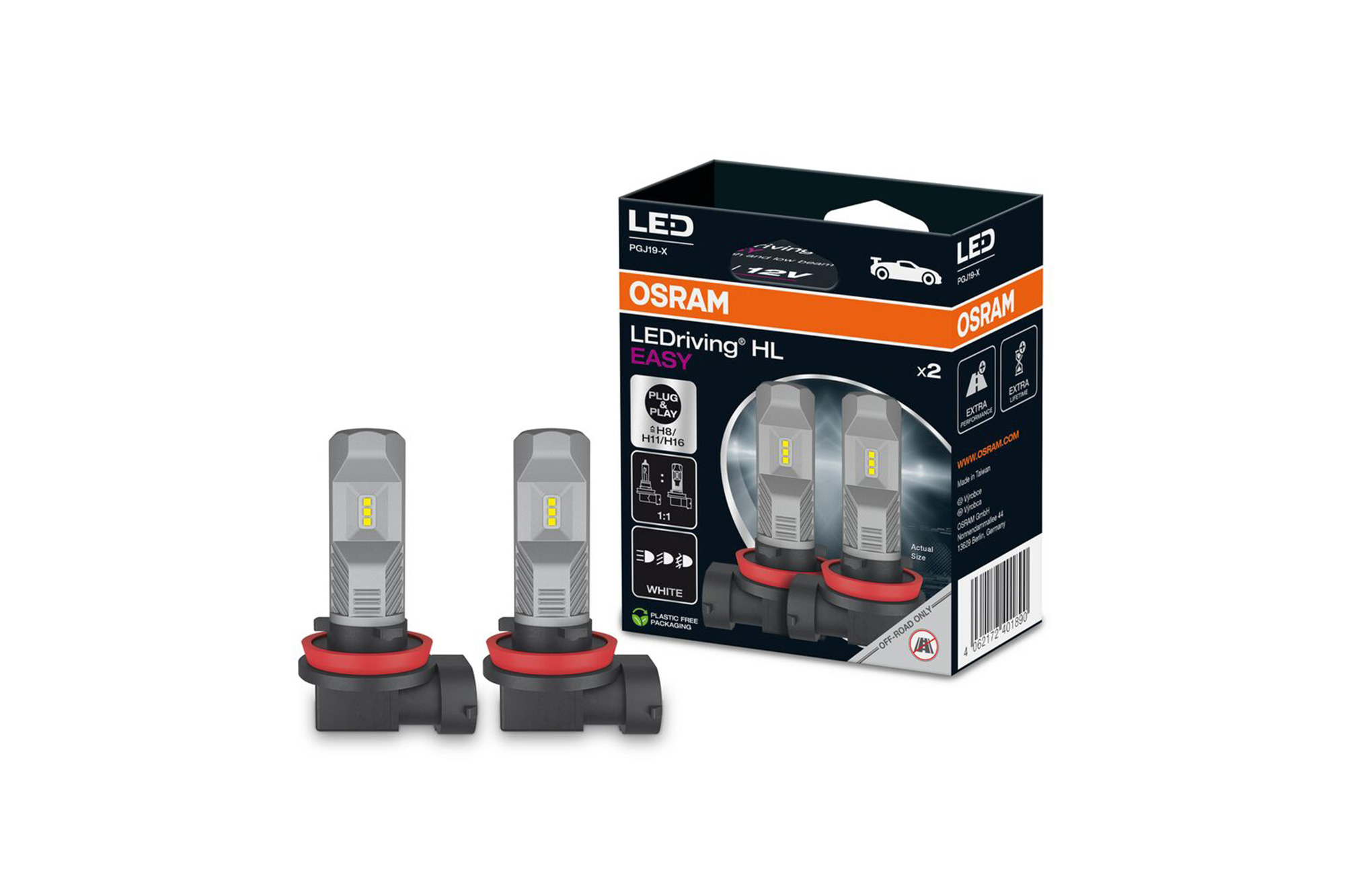 Комплет 2 бројки LED сијалици Osram Easy H8/H11/H16 12V, 8.2W, 6000K