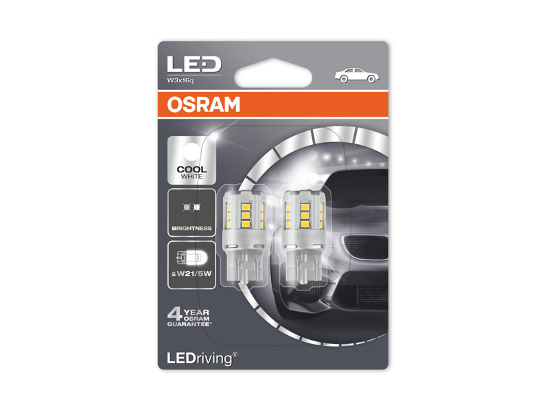 Комплет 2 бр. LED ламби Osram тип W21/5W ладно бела , 6000K, 12V, 2.5W, W3x16q