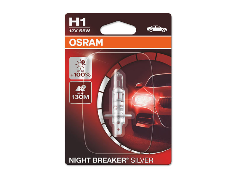 Халогенска сијалица Osram H1 Night Breaker Silver 12V, 55W, P14.5s, 1550lm, 1 бр. во блистер