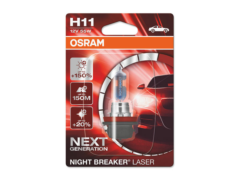 Халогенска сијалица Osram H11 Night Breaker Laser +150% 12V, 55W, PGJ19-2, 1350lm, 1 бр. во блистер