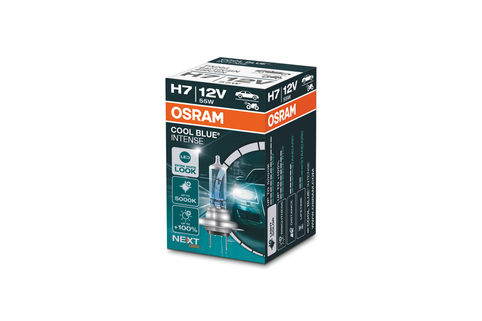 Халогенска сијалица Osram H7 Cool Blue Intense Next Gen 12V, 55W, PX26d, 5000K, 1500lm