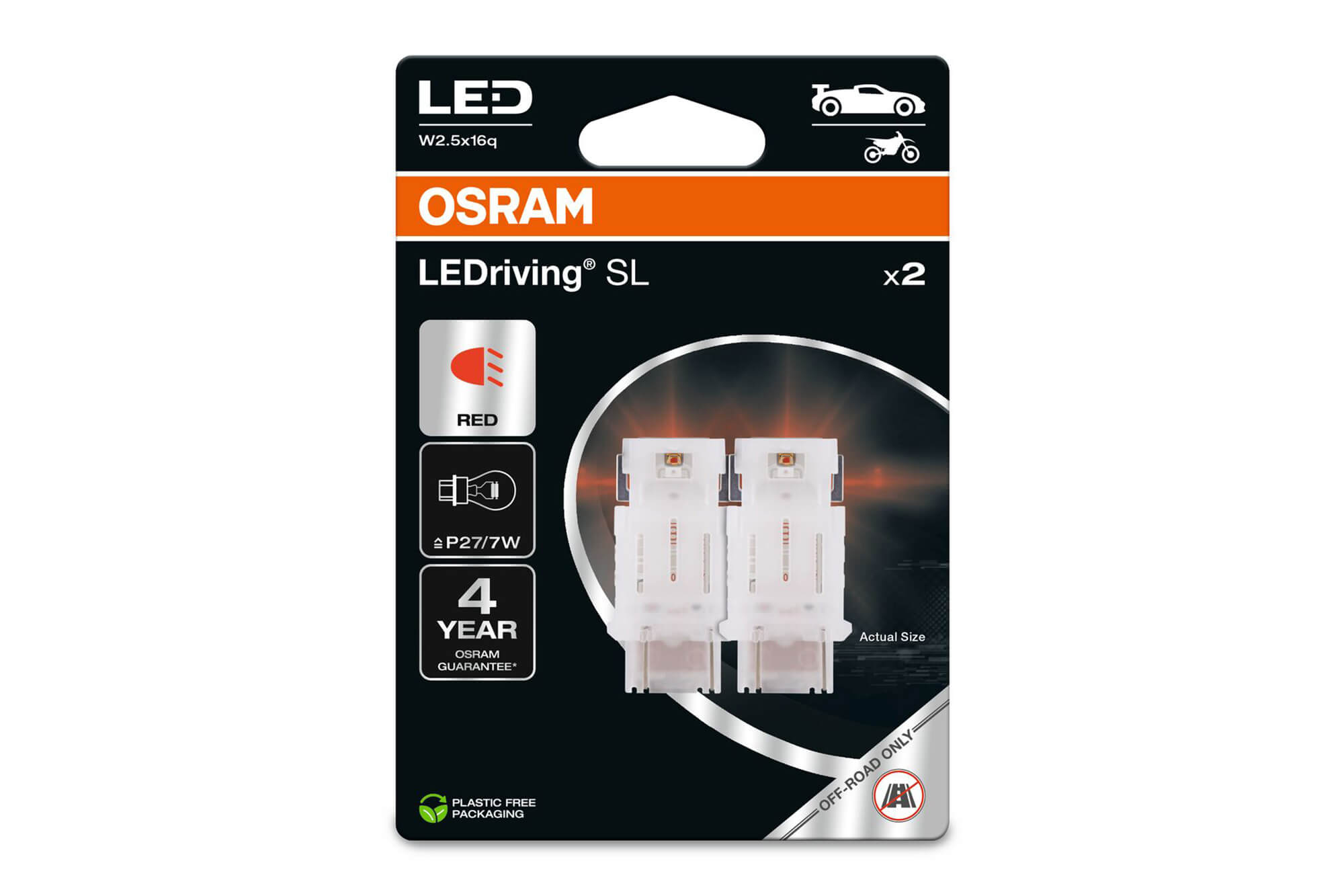 Комплет 2 бројки LED сијалици Osram тип P27/7Wцрвени, 60LM, 12V, 1.70W, W2.5x16q