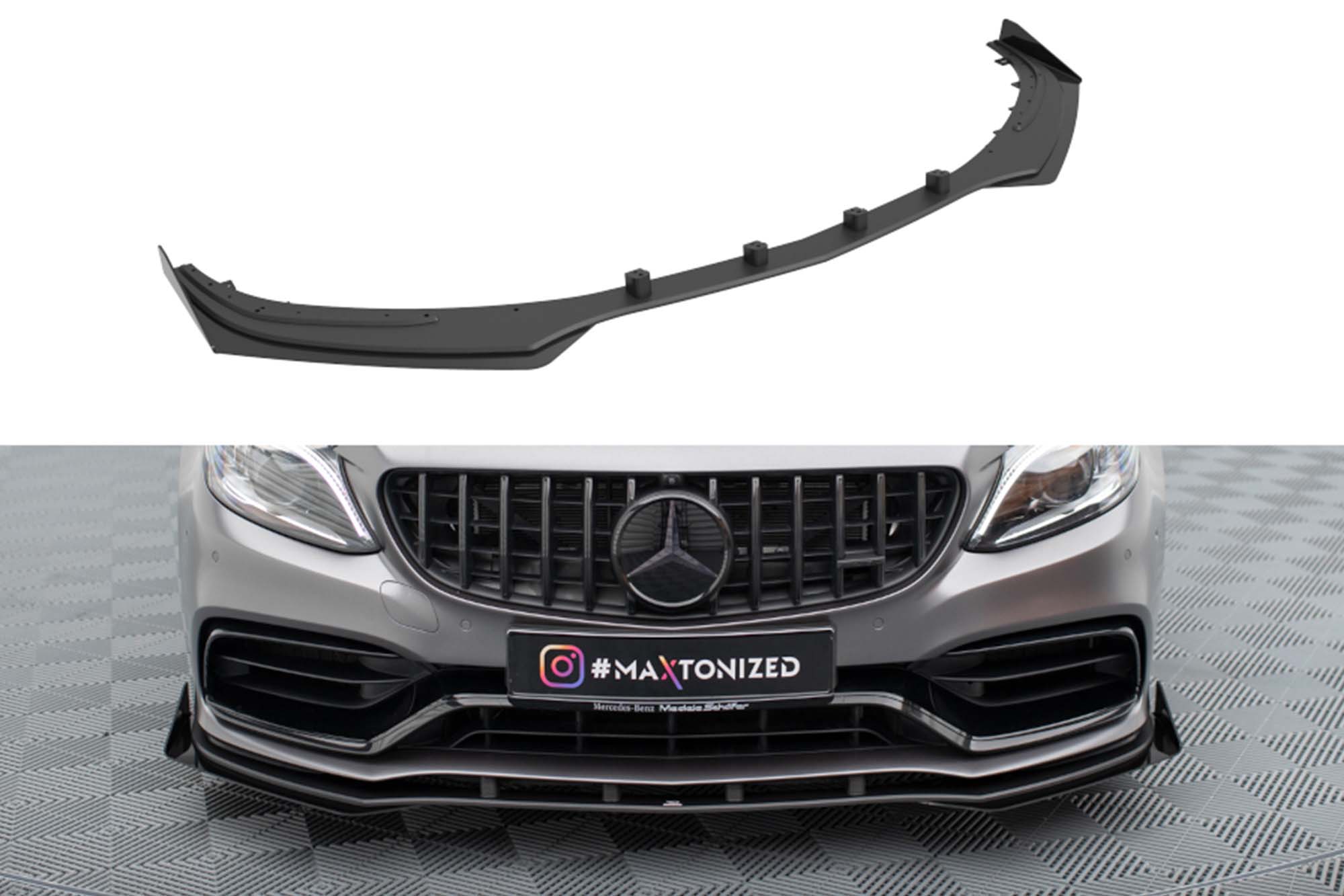 Спојлер  Maxton Design за преден  AMG браник со  странични додатоци  на Mercedes C63 W205 седан, S205 караван, 2018-2021, црн мат