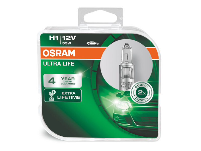 Комплет 2 бр. халогенски сијалици Osram H1 UltraLife 12V, 55W, P14.5s