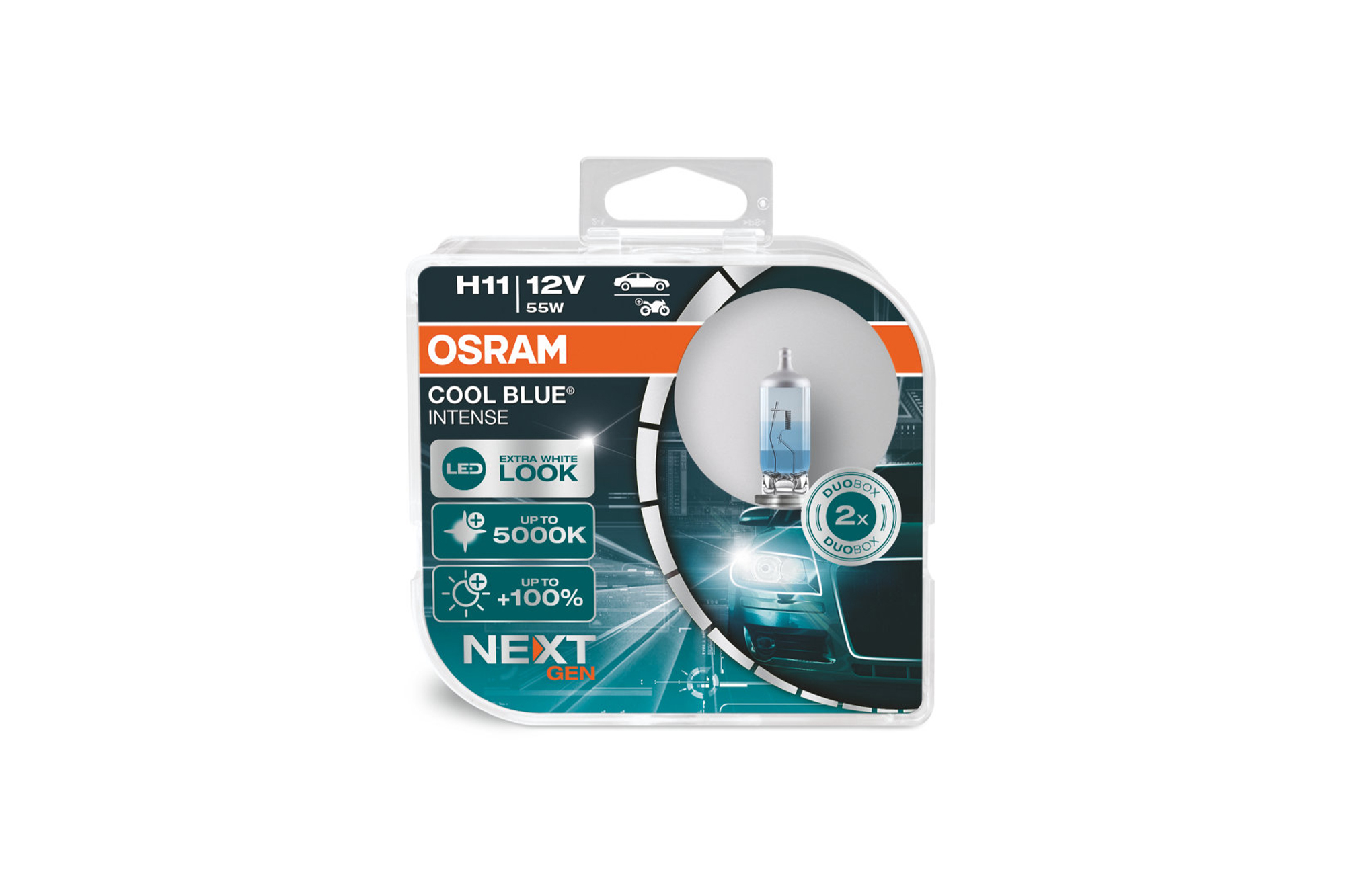 Комплет 2 бројки Халогенски сијалици H11 Osram Cool Blue Intense Next Gen 12V, 55W, PGJ19-2, 5000K, 1350lm