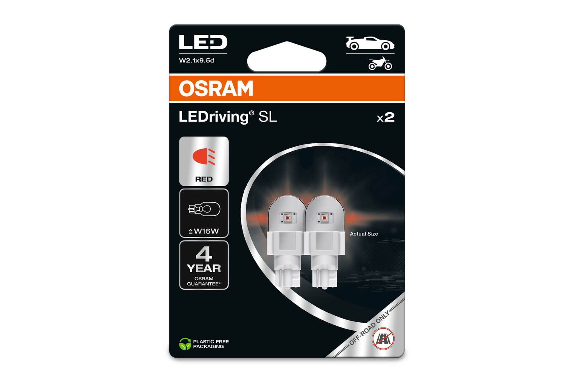 Комплет 2 бројки LED сијалици Osram тип W16Wцрвени, 80LM, 12V, 1.40W, W2.1x9.5d