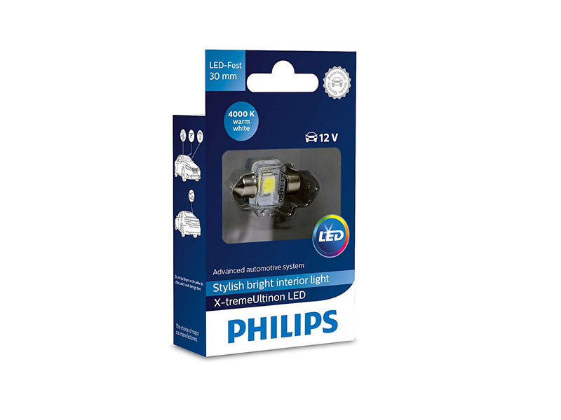 LED ламба Philips тип C5W X-treme Vision 30mm, топло бела, 4000K, 12V, 1W, SV8.5, 1 бр.