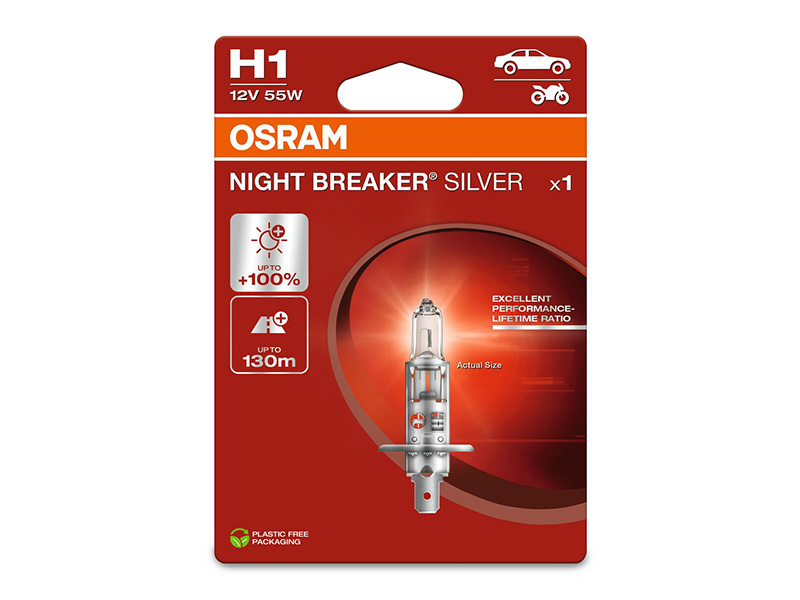 Халогенска сијалица Osram H1 Night Breaker Silver 12V, 55W, P14.5s, 1550lm, 1 бр. во блистер